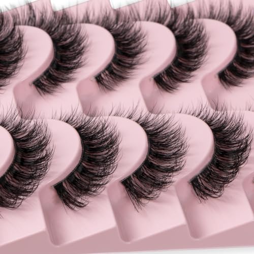 APCYUST Wispy Cat Eye False Eyelashes 30D 10 Pairs Natural Mink-Look Lashes Clear Band