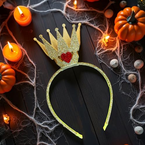 Queen Hearts Princess Crown Headband - Red Heart Tiara for Women Costume & Party