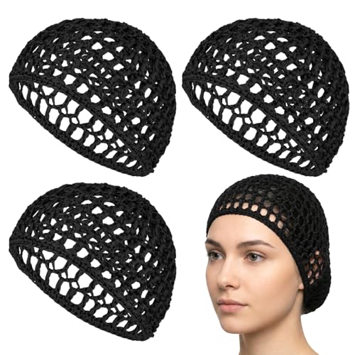 Matwsec 4-Pack Hair Nets for Sleeping Wrap Cap Crochet Mesh Bonnets for Silk Press & Wig Protection