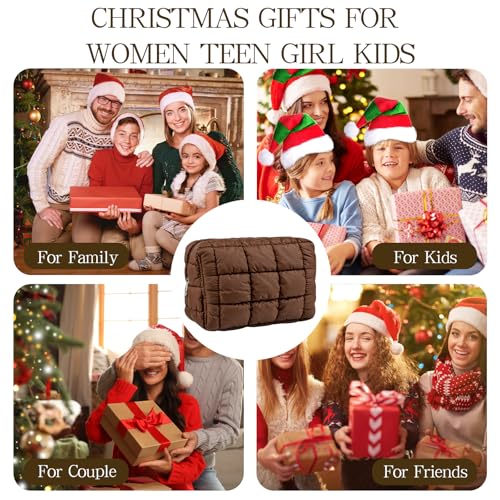 Coffee Puffy Quilted Makeup Bag - Water-Resistant Travel Organizer