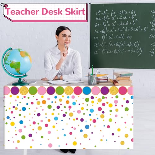 Polka Dots Table Skirt for Teacher Desks - 72x30 Inches