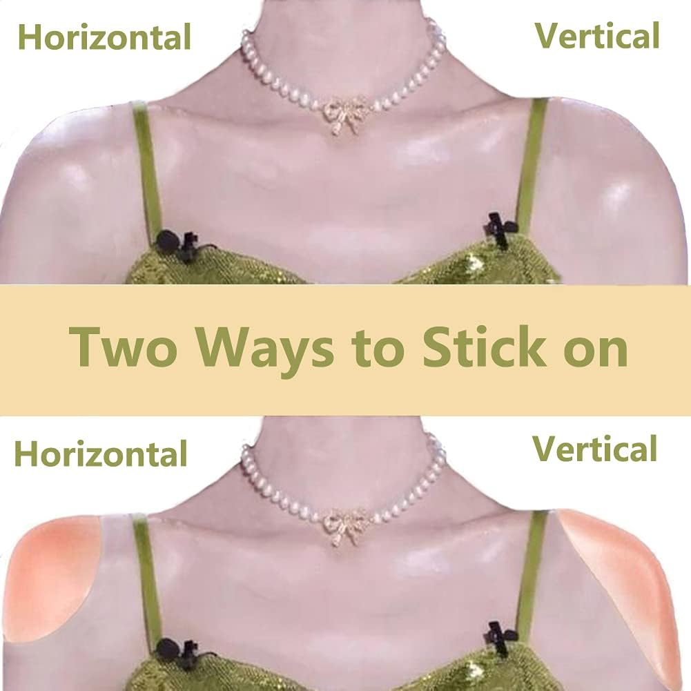Silicone Shoulder Pads - Invisible Anti-Slip Push-Up Enhancers | Reusable & Breathable (2 Pairs, Transparent & Skin)
