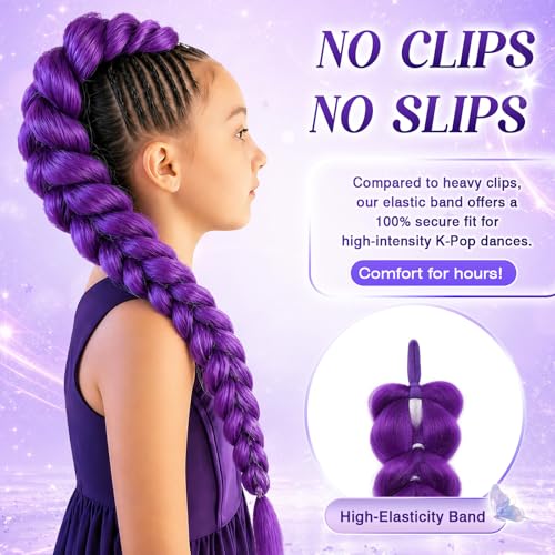 Light Purple with Silver Tinsel 30 Inch Braiding Hair Ponytail Extensions for Cosplay & Halloween