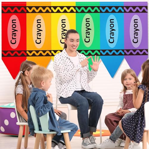 Colorful Crayon Classroom Curtains - 12Pcs Crayon-Shaped Flags