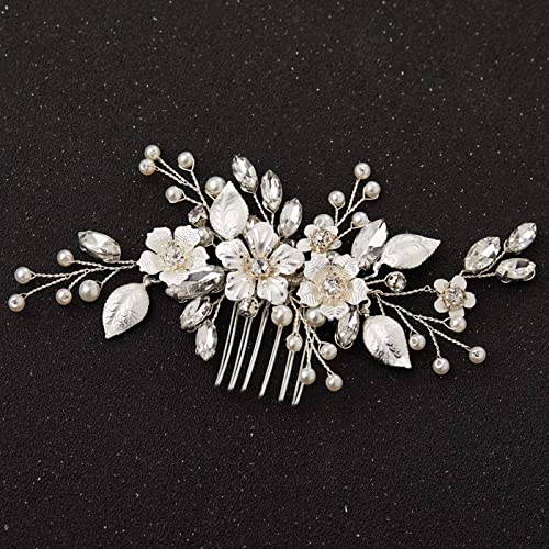 Silver Bridal Hair Comb with Crystals & Pearls - Handmade Wedding Hair Accessory
