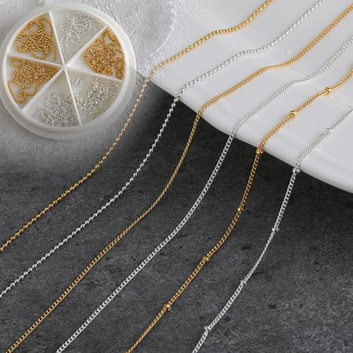 3D Nail Art Chains - 6 Metallic Charms for DIY Manicure