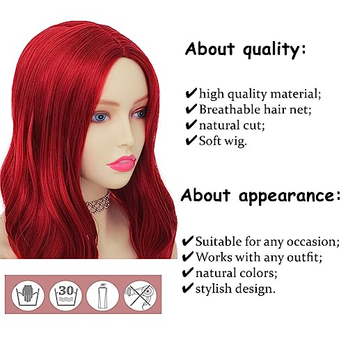 Long Red Curly Wavy Synthetic Wig for Halloween Cosplay and Daily Wear
