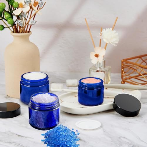 24 Pack 1 oz Blue Glass Cosmetic Jars with Lids - Travel Containers
