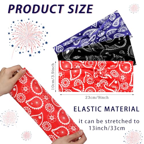 Jutom 10 Pcs Paisley Bandana Headbands for Women - Red, White, Blue