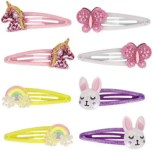 Unicorn Butterfly Rabbit Hair Clips Set for Girls - 8 Pcs