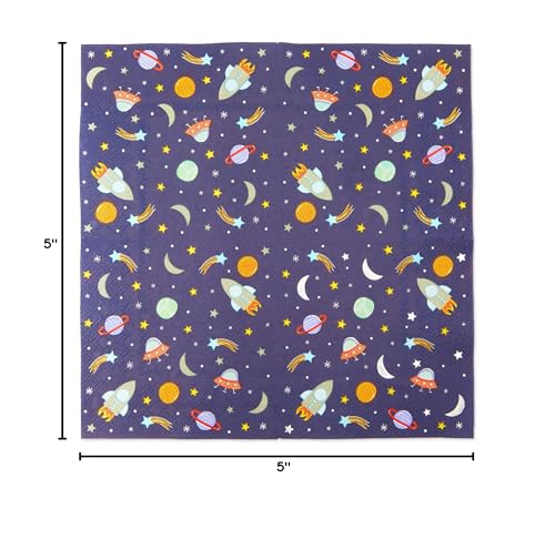 Rocket Ship Space Napkins - 50-Count, 3-Ply, 5x5 in - Kids Party Supplies