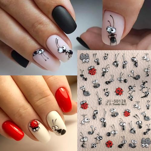 5D Embossed Nail Art Stickers - Bee, Ladybug & Flower Designs