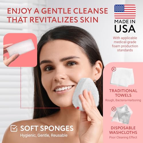 IMPRESA Reusable Facial Sponge White - Deep Cleansing & Exfoliating Pads for Oily Skin