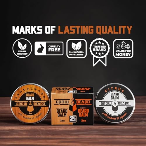 GROW ALPHA BEARD Balm for Men - Sandalwood & Citrus Scent, 2oz, 2 Pack with Jojoba & Shea Butter