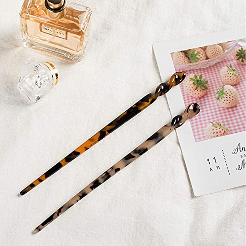 6 Pack Acetate Hair Sticks - Leopard & Tortoise Shell Hairpins