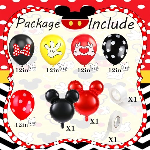 64 Pcs Cartoon Themed Black Red Yellow Balloons - 12 Inch Party Decor