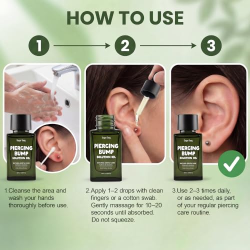 Piercing Bump Solution Oil with Tea Tree & Natural Oils - 0.68 Fl Oz by SugarTang, Aftercare for Body Piercing & Tattoos