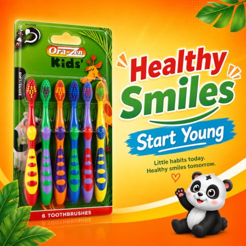Kids Toothbrush Set - 6-Pack Soft Toothbrushes with Non-Slip Handles