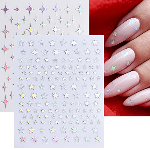 Dornail Silver Star Moon Planet Nail Stickers - 6 Sheets Holographic DIY Nail Decals