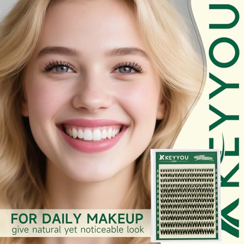 KEYYOU Flora Lash Clusters Flaunt Eyelash Clusters D Curl Cluster Eyelash Extensions 8-18mix False Eyelashes 132pcs Classic Wispy Natural Lash Cluster with Spikes£¨F01£©