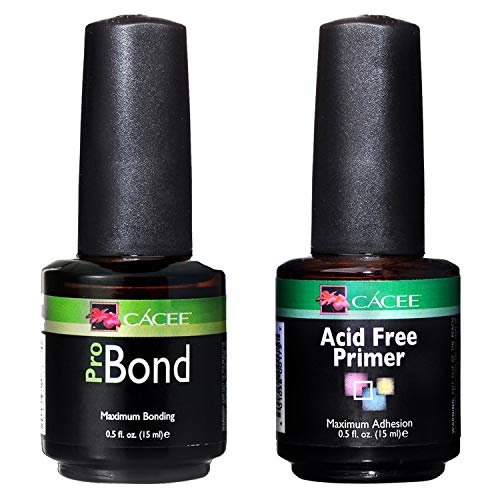 Cacee Acid Free Nail Primer & Pro Bond Nail Prep 0.5 oz - Low Odor, UV/LED Compatible, For Gel & Acrylic Nails, Variation: Acid Free + Probond