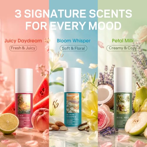 Hair & Body Perfume Mist Set for Women, Fresh Fragrance Spray for Hair & Skin & Fabric, Lightweight Long Lasting Travel Size Women's Fragrances Trio Gift Set (Fruity & Floral & Coconut Milk Scents)