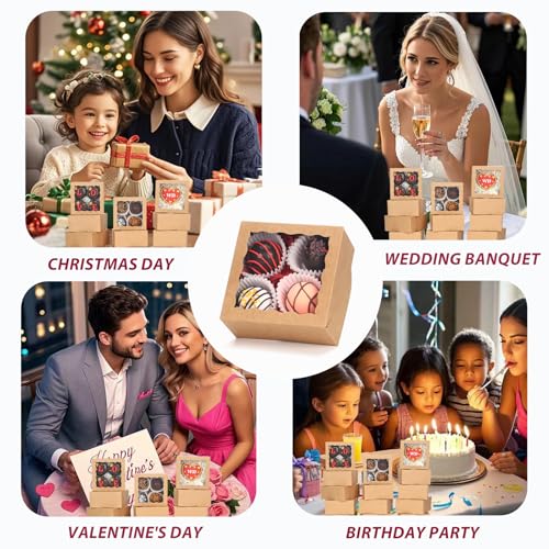 40 Pack 4x4x2 Inch Kraft Bakery Boxes with Window for Treats
