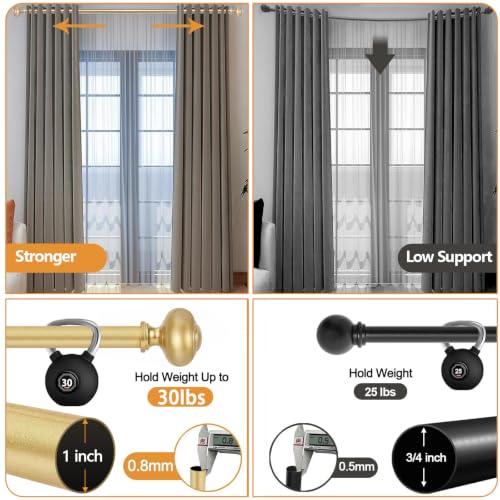 Gold Heavy Duty 1-Inch Adjustable Curtain Rod, 32-60 Inch