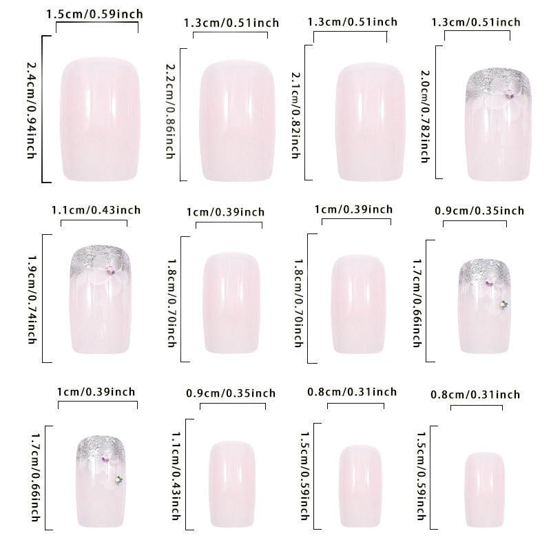 Nailora Press On Nails - Rose Floral Ombre French Tip Gel Fake Nails