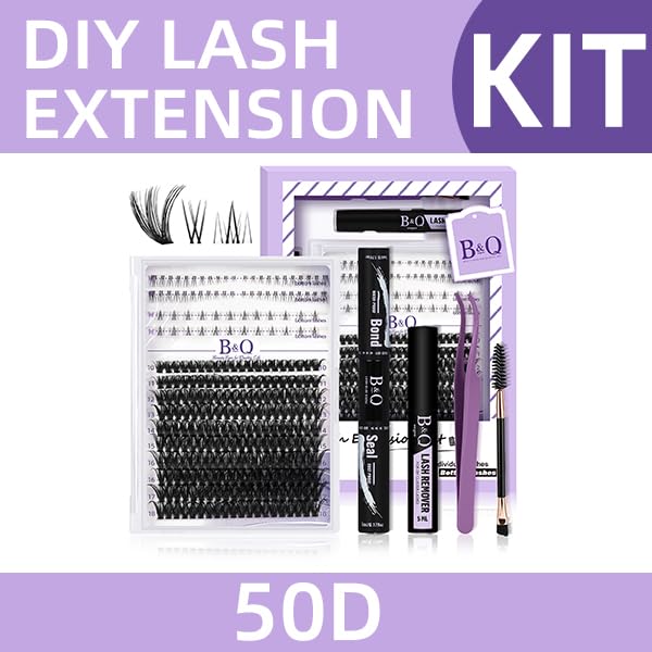 Eyelash Extension Kit - 10-18mm D Curl Lash Clusters with Bottom Lashes | DIY Bond & Seal Applicator