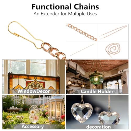 SANGLE SOPFFY Gold Metal Stained Glass Hanging Chain Kit - 4PC, 30 Inch