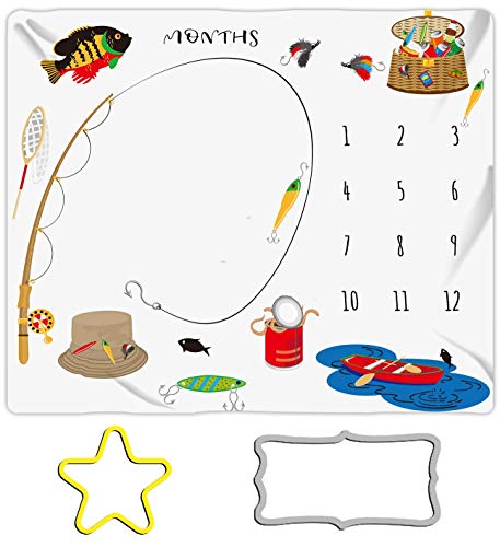 Fishing Baby Monthly Milestone Blanket, 48x40in Flannel Newborn Memory Blanket