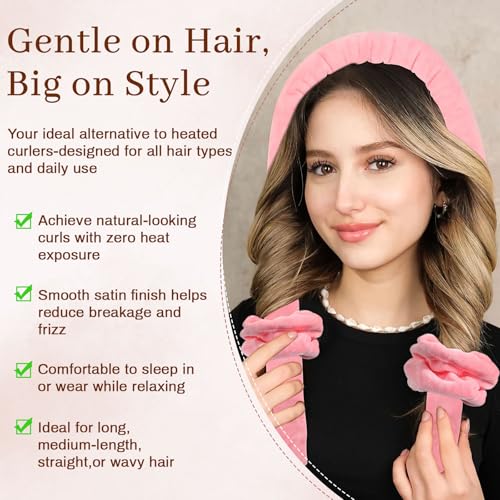 Awaytr Velvet Heatless Hair Curler Set in Deep Pink for Overnight Curls