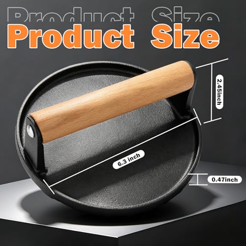 TACGEA Cast Iron Burger Press - 6.3” Heavy Duty Grill Tool