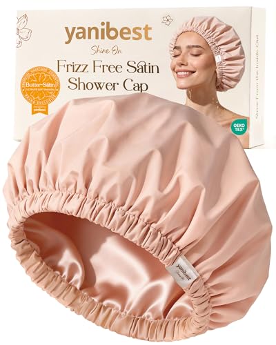YANIBEST Satin Lined Waterproof Shower Cap for Women - Frizz-Free Hair Protection