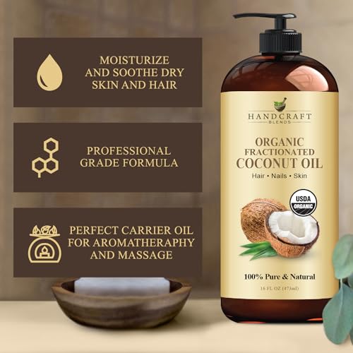 Handcraft Blends Organic Fractionated Coconut Oil - 100% Pure Carrier Oil, 16oz
