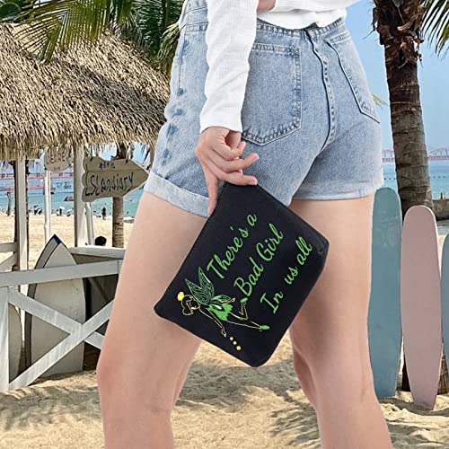 LEVLO Bad Girl Black Makeup Bag - Fairy Tale Quote Cosmetic Pouch
