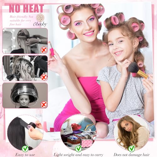 4 Sizes Self-Grip Hair Rollers Set for Long, Short Hair and Bangs - 50 Pcs with Clips (25mm, 36mm, 48mm, 60mm), Pink