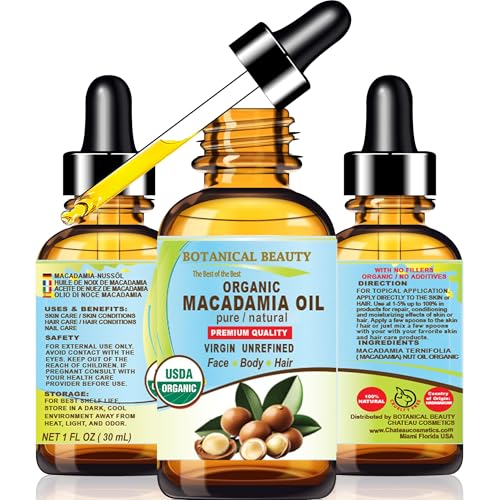 Botanical Beauty Organic Macadamia Oil - 100% Pure Cold-Pressed Carrier Oil