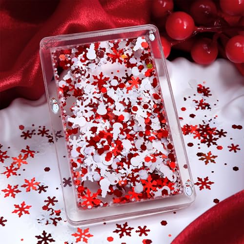 Tyuimhx Christmas Nail Art Glitter Sequins 3D Snowflake & Snowman Design - Red White, 9pcs