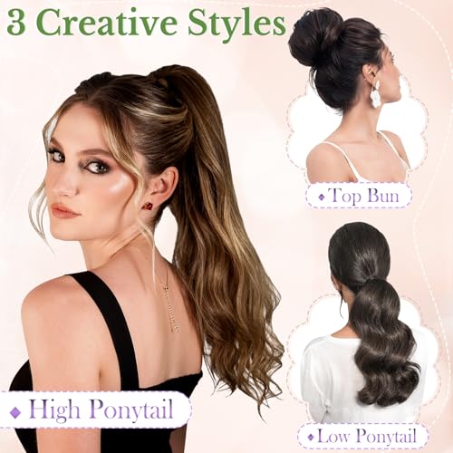 FELENDY 18" Dark Brown Wavy Ponytail Extension - Clip In Hairpiece
