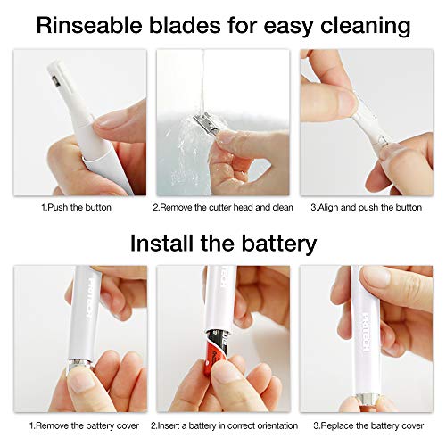 Electric Eyebrow Trimmer - Facial Hair Remover for Eyebrows, Face, Chin, Neck & Upper Lip - Painless Precision Shaver with Comb & Replaceable Blades - Battery Powered & Portable for Peach Fuzz & Body