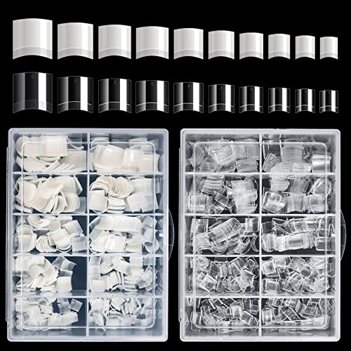 Buqikma Short French Square Nail Tips 1000PCS Clear & Natural - Set of 10 Sizes