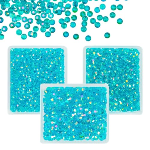 Qiipii Teal Blue & Clear AB Resin Rhinestones for Crafts, Nails & Tumblers 3-5mm