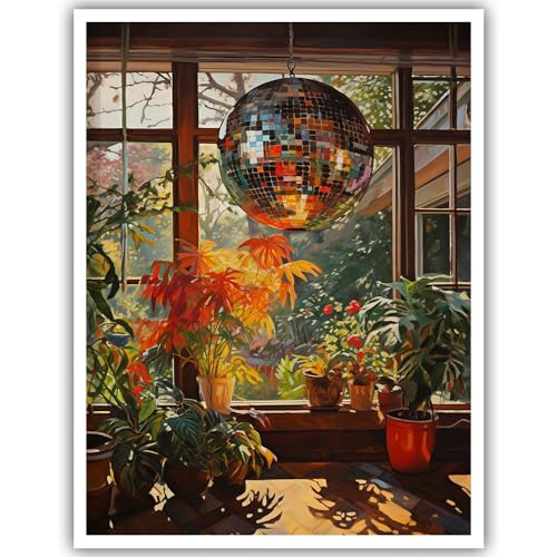 1970s Retro Disco Ball Wall Art Poster - 12x16in Unframed