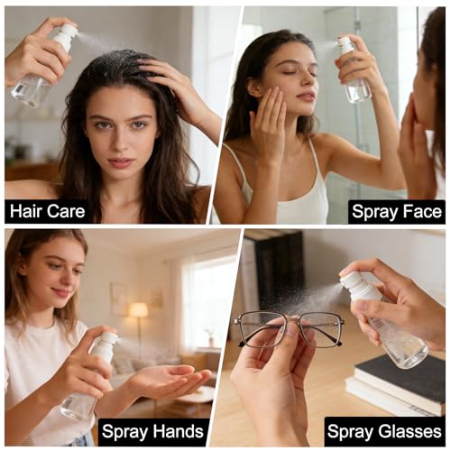 QIHANS 2 Pack Clear 2oz/60ml Leak-Proof Fine Mist Spray Bottles for Personal Care