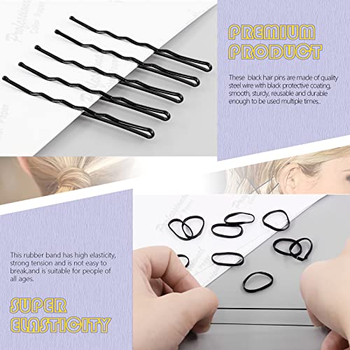 Swpeet Black Hair Pins & Elastics Kit - 380Pcs for Stylish Updos & Hair Styling