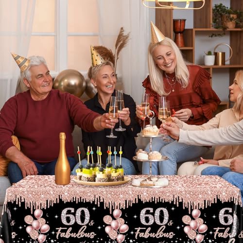 60th Birthday Tablecloth Set - 3 Rose Gold & Black Covers