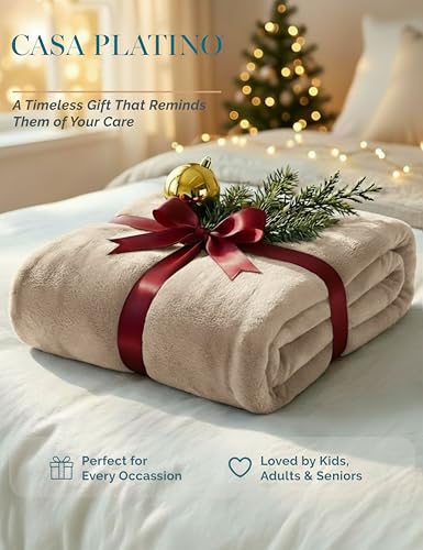 Casa Platino Ultra Soft Fleece Throw Blanket - 50x60 Inch Beige