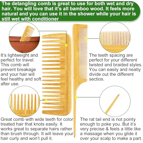 4-in-1 Bamboo Hair Brush and Comb Set for Detangling and Styling